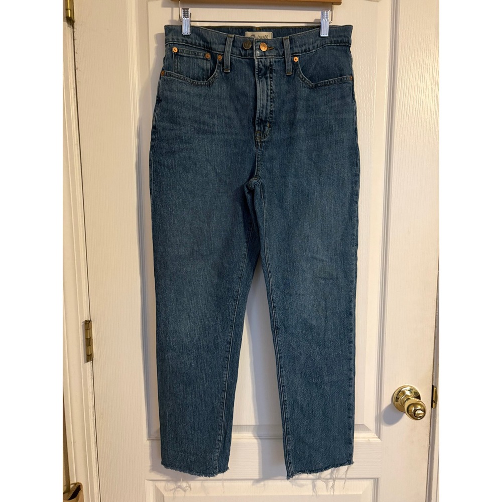 Madewell The Perfect Vintage Jean High Rise Tapered Raw Hem Blue Denim Size 29